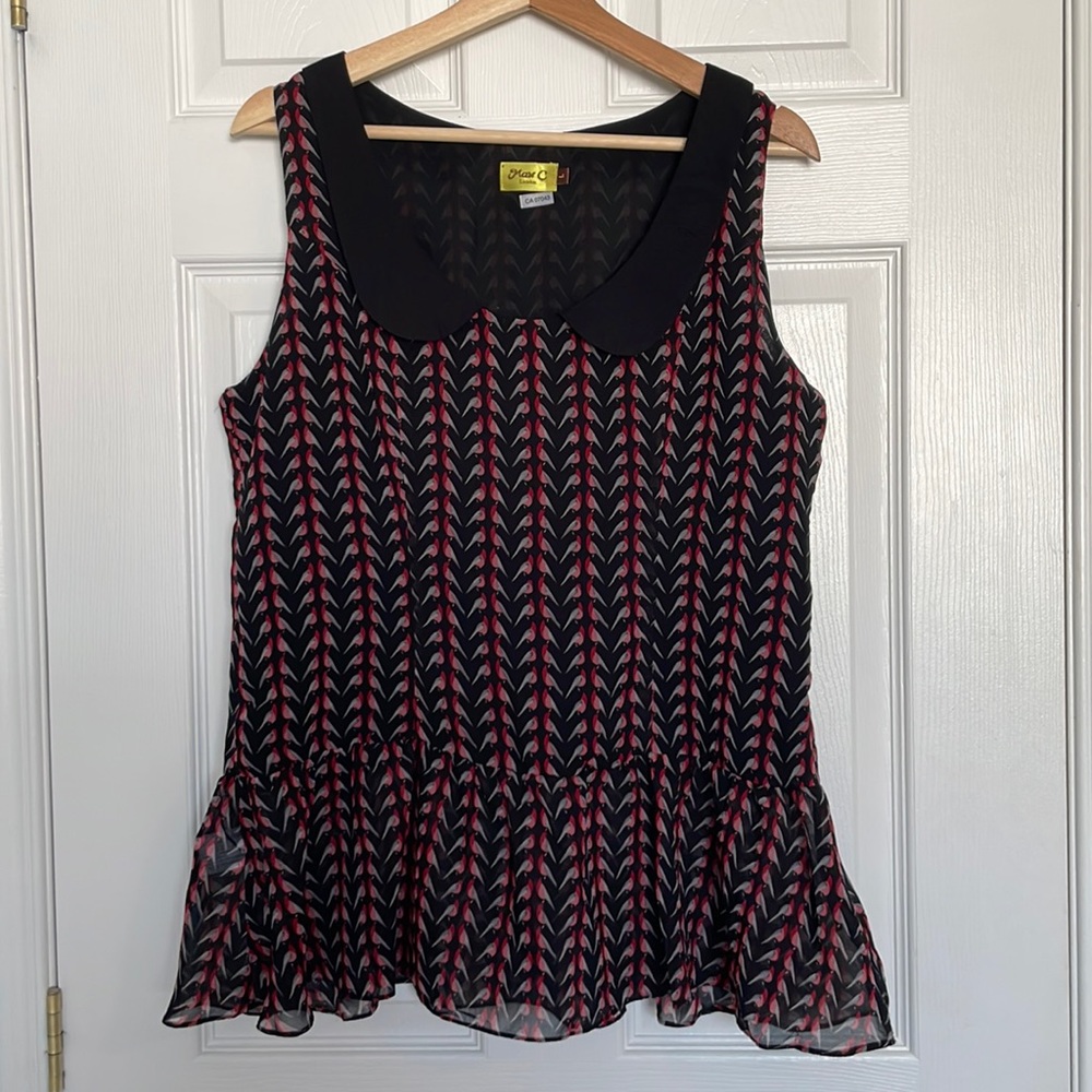 Max C London sheer bird print peplum tank